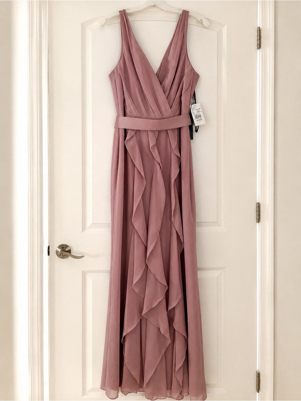 Vera Wang Dusty Quartz Elegant V-Neck Maxi Dress